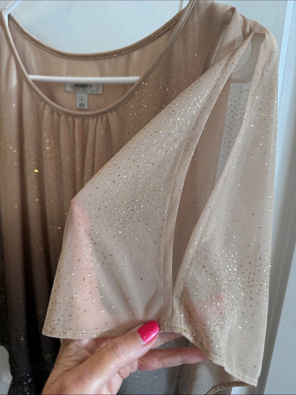 Dressbarn Taupe/Gold to Black Ombre Sparkle Blouson Top - Picture 5 of 7